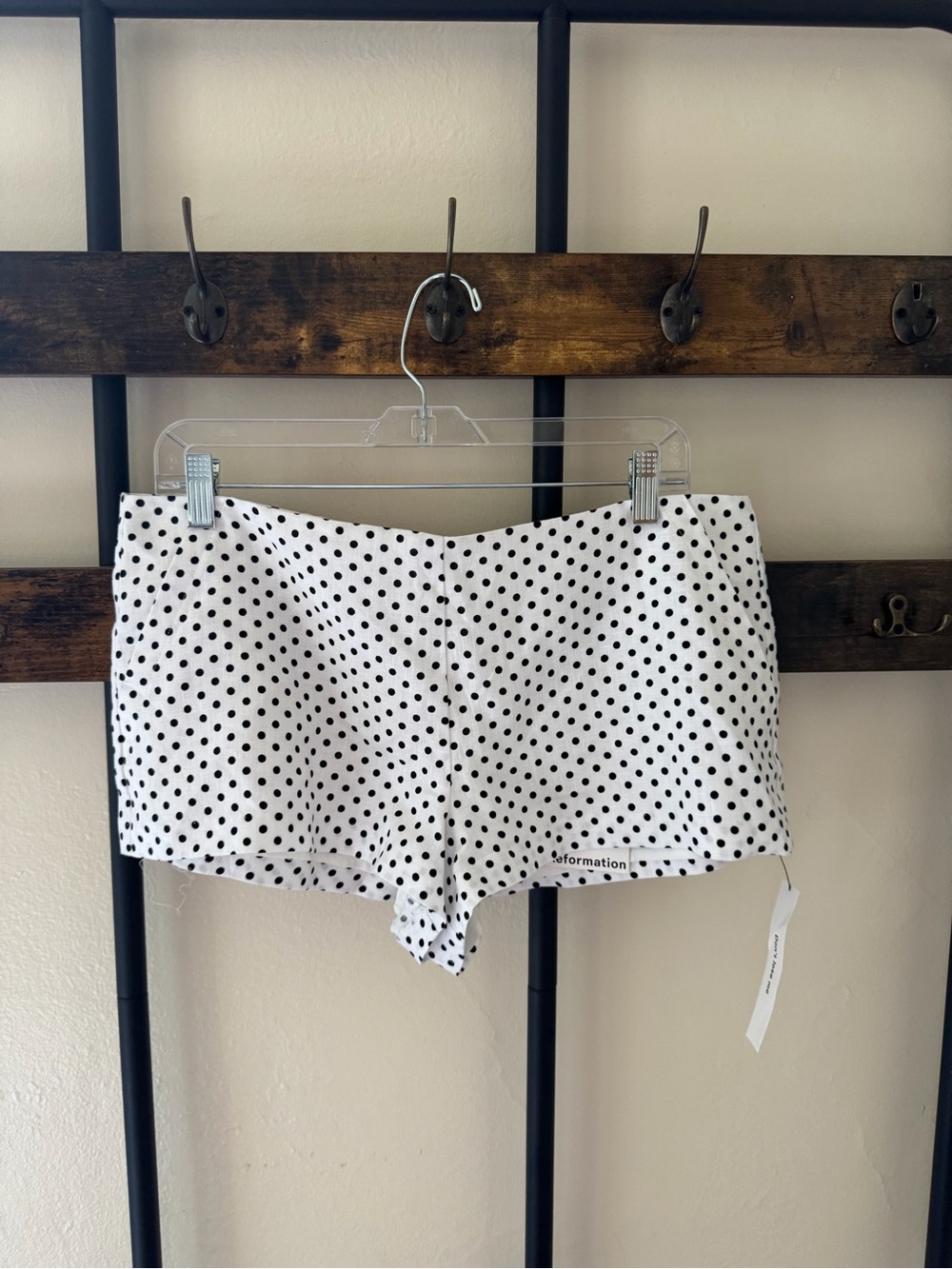 Reformation White Shorts with Black Polka Dots
